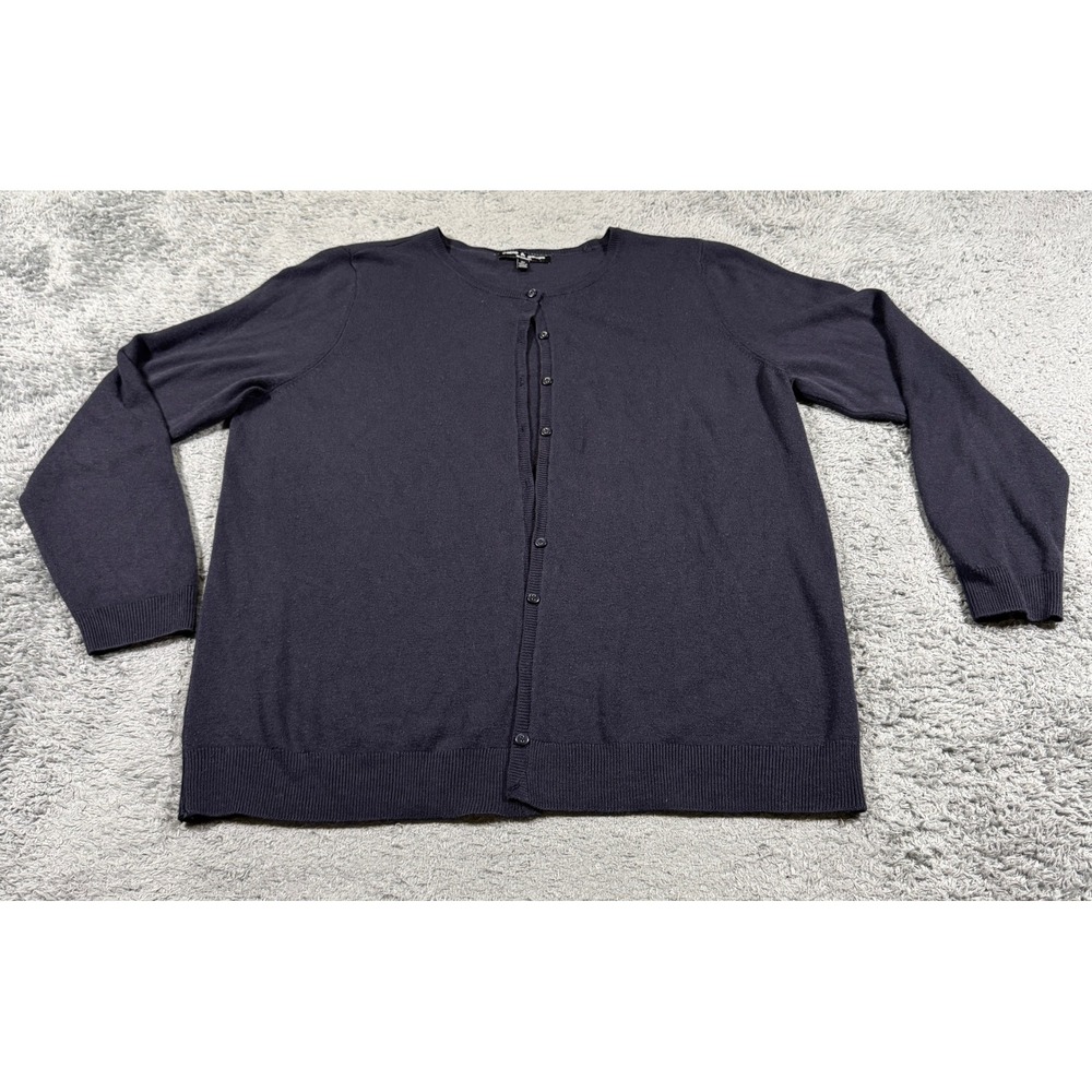 Cable & Gauge Woman Cardigan Sweater 0X Navy Blue Solid Button Front Acrylic